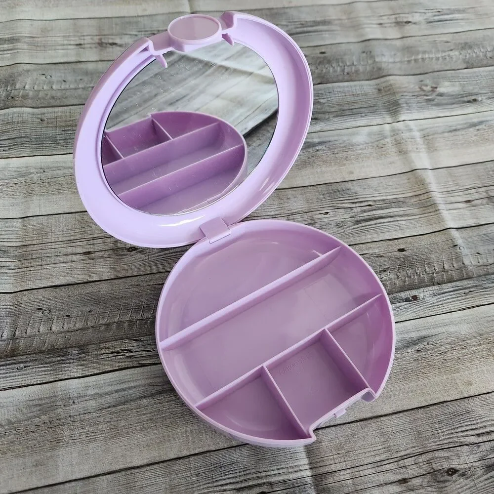 CABOODLES Round Lilac Make up Cosmetic Case Compact style Organizer mirror small